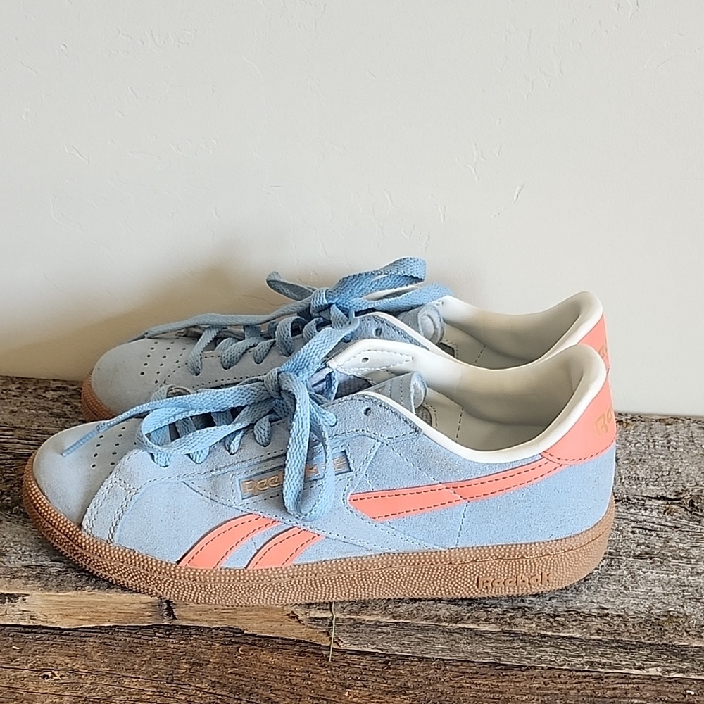 Reebok Suede Sneakers in Light Blue with Peach Trim